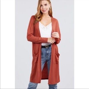 New! MICHAEL KORS Burnt Umber Ruched Sleeve Cardigan Duster
